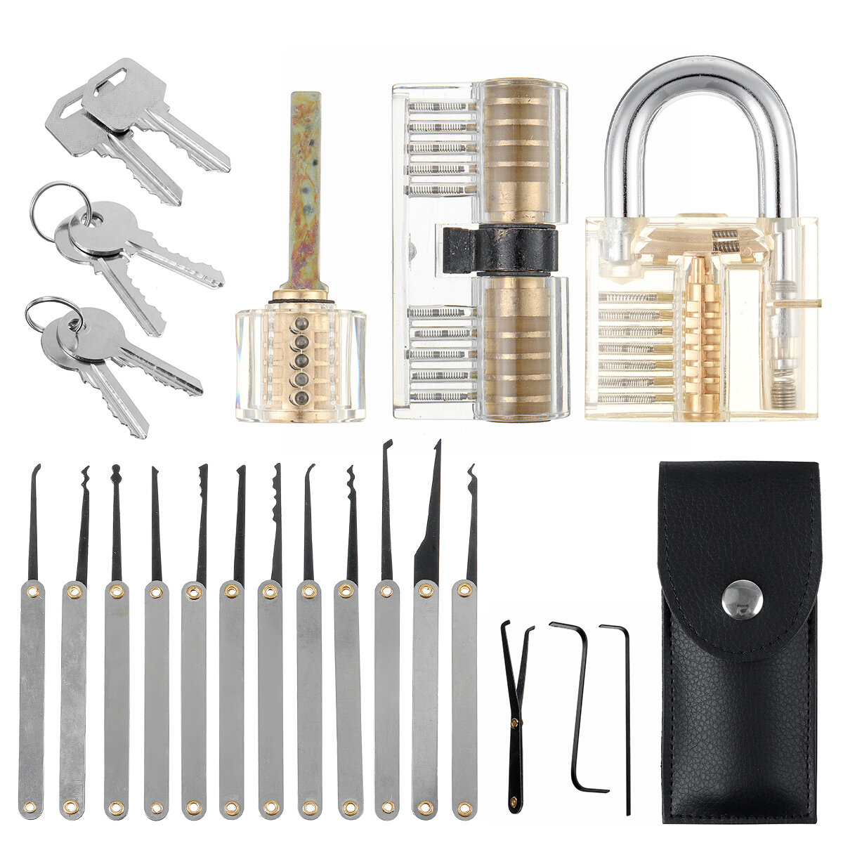 LOCKSMITHOBD 25PCS Unlocking Locksmith Practice Lock Pick Key Extractor Padlock Lockpick Tool Kits